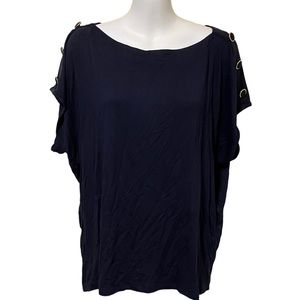 Elie. Elie Tahari Navy Blue Shoulder Buttons Top